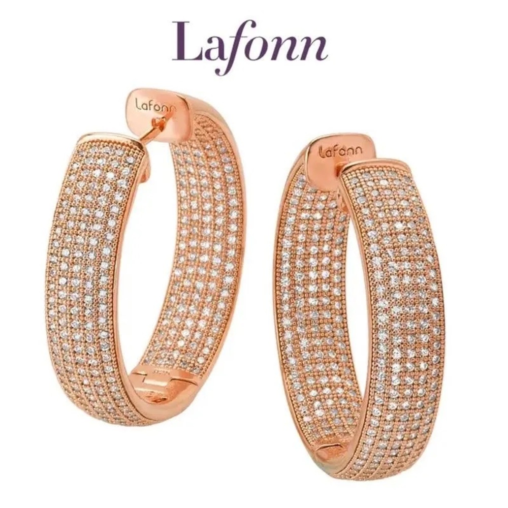 NWOT LaFonn - Rose Gold Plated Sterling Silver Pave Diamond 32mm hoop earrings